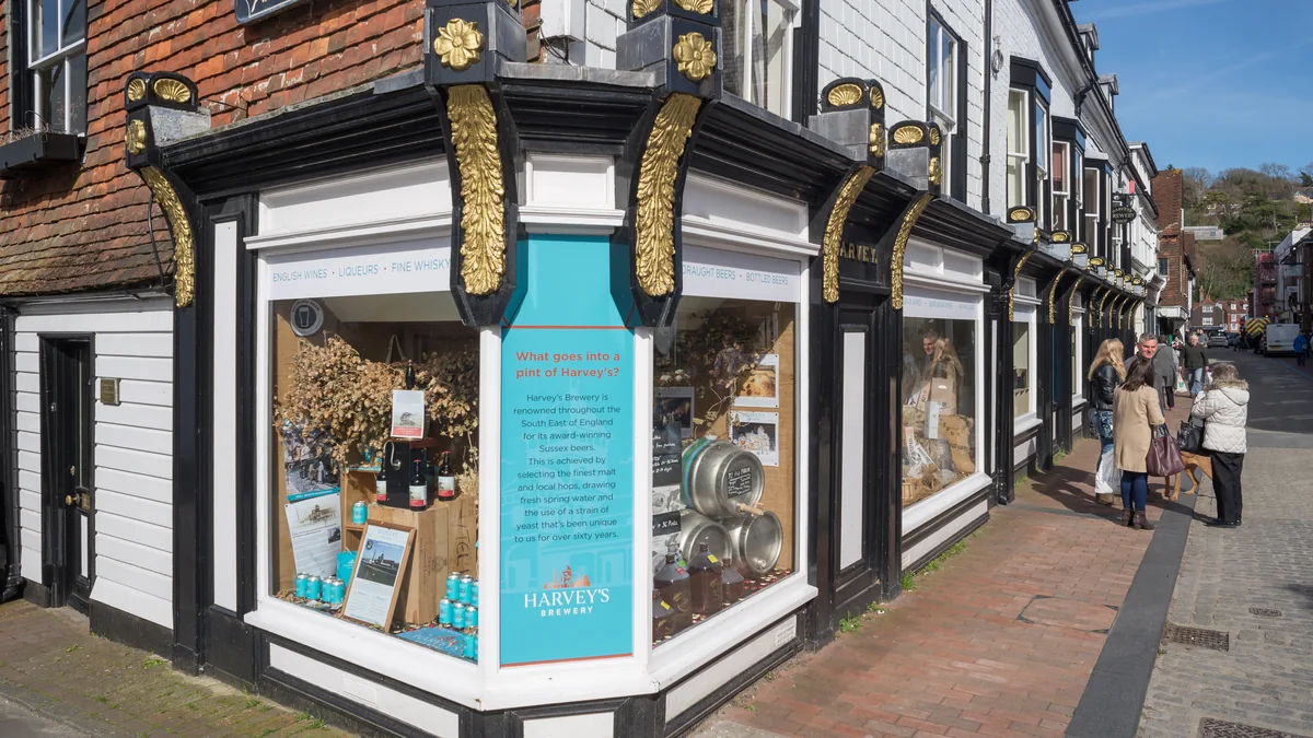 Shopfronts on Cliffe High Street in Lewes